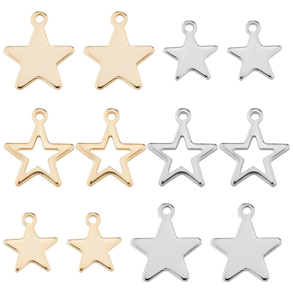 2641 1 Box 120Pcs 6 Style Star Charms Bulk Stainless Steel Five-Pointed
